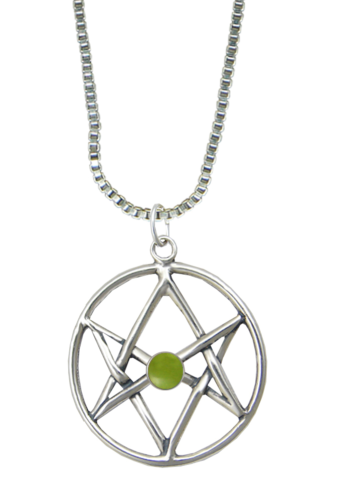 Sterling Silver Unicursal Hexagram Pendant With Peridot